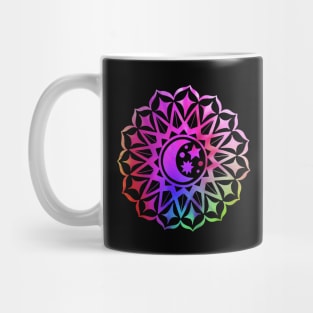 Mandala Moon Stars Multi Color Tie Dye Yoga Design Buddhist Mug